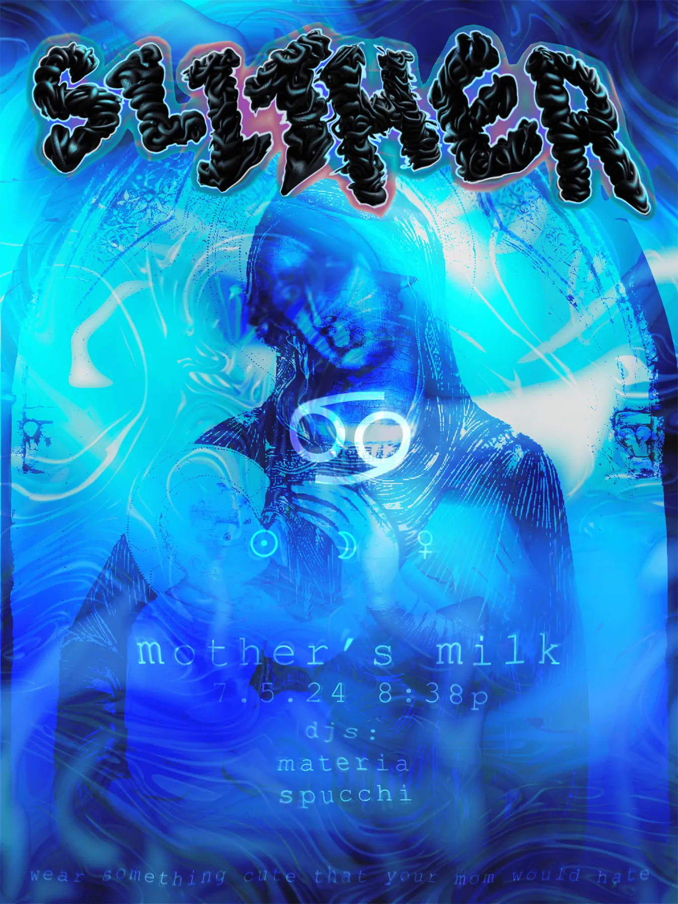 Mother's Milk (Slither) event poster, July 5, 2024 — DJs Materia, Spucchi