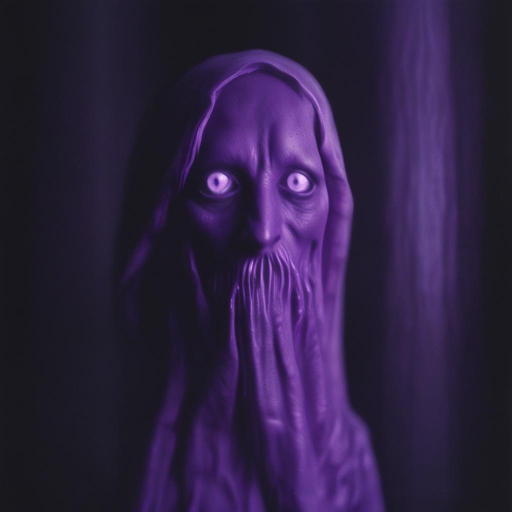 VOID elemental: hooded figure with glowing eyes and tentacle-like lower face, deep violet tones