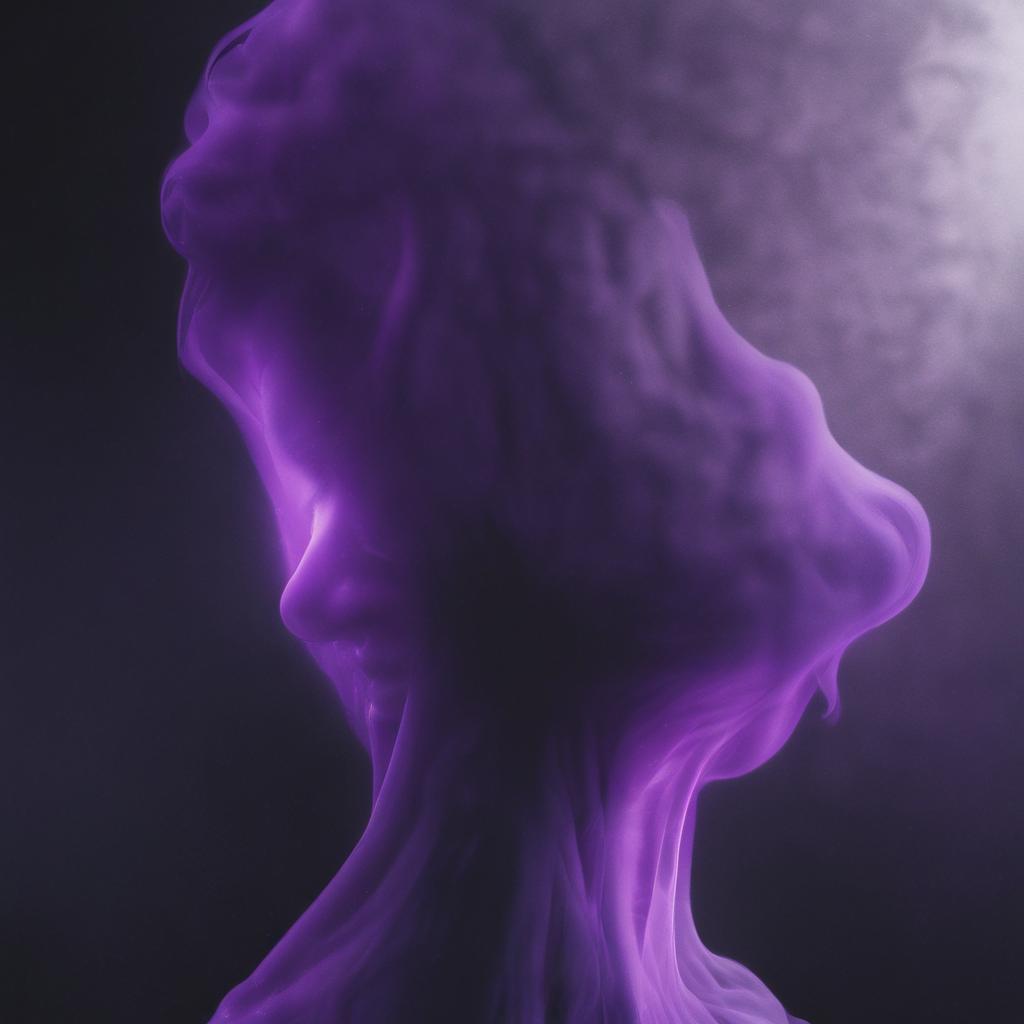 An upturned head and neck merge into smooth, flowing violet forms.