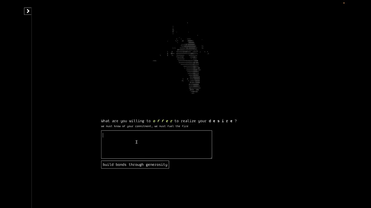 spiritMesh video thumbnail: a dark ritual interface with a face rendered in horizontal lines and an offering prompt.