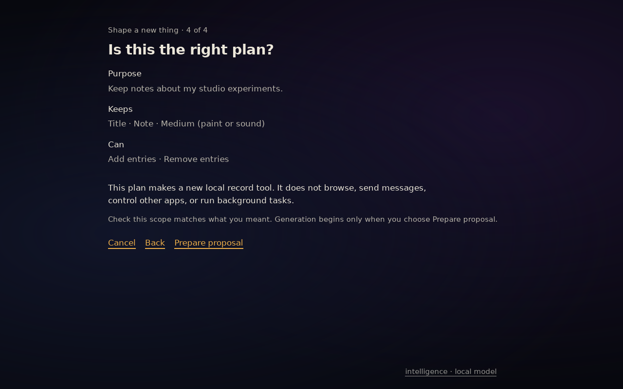 vakOS asks the participant to review the studio-notes tool's purpose, fields and actions.